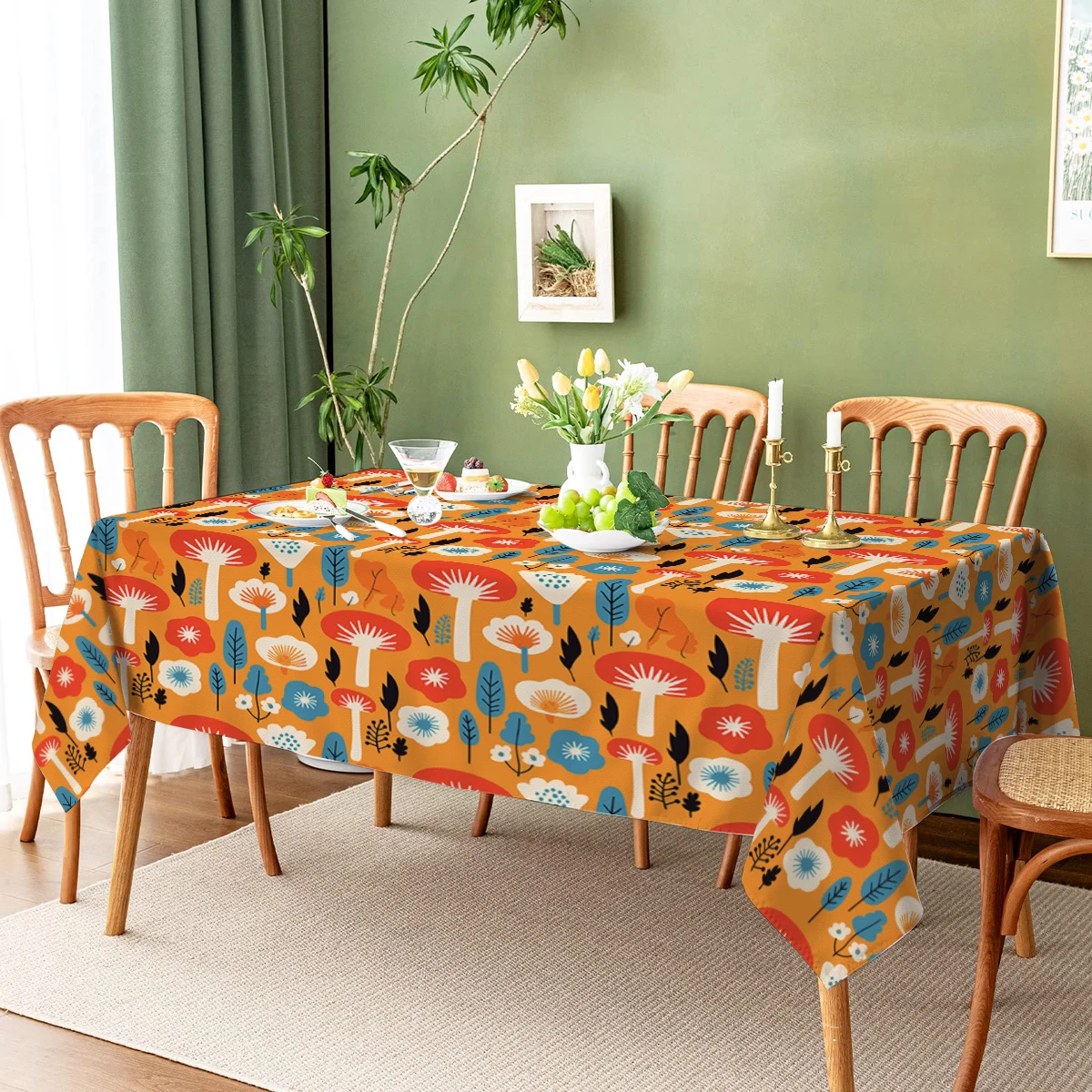 Plant Wildflower Dog Cartoon Stain Resistant Tablecloth Birthday Party Decoration Waterproof Rectangular Polyester Home Decor