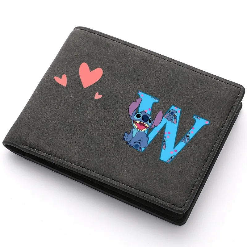 Disney Lilo &Stitch A-z Letters Men Short Style Wallet Causal Multi Card Wallet Card Holder Business Folding Wallet Men Purses