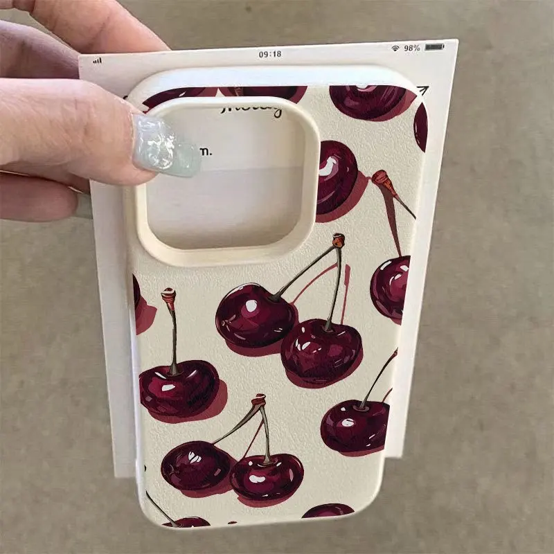 الأحمر الكرز المطبوعة نمط قضية الهاتف لسامسونج غالاكسي S25 الترا S24 زائد S23 FE S22 S21 A56 A36 A25 A24 A54 A53 A55 A52 A35