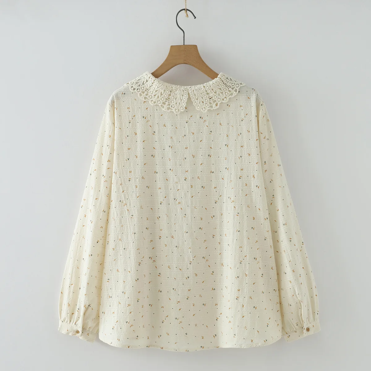 New 2025 Autumn Cotton Long Sleeve Shirt, Women Peter Pan Collar Lace Print, Mori Girl French Temperament Loose Blouse T5O460CC