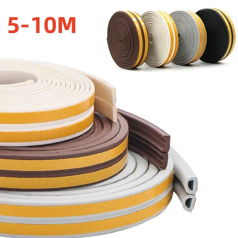 5-10 Meters Door Window Sealing Strip Self Adhesive Dustproof Soundproof Foam Seal Tape Weatherstrip Anti-Collision Rubber Seal