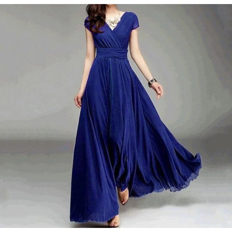 Women's Dress, Popular V-neck Short Sleeved Bohemian Chiffon Waist Cinched Jumpsuit, Available in Multiple Colors