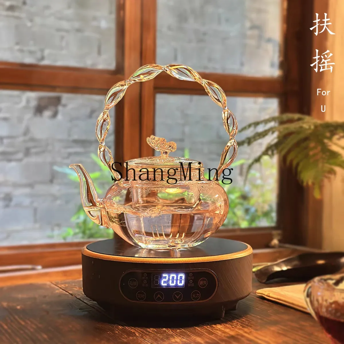 

CL glass pink butterfly button cover flower and grass lifting beam thickened heat-resistant glass boiling teapot handmade