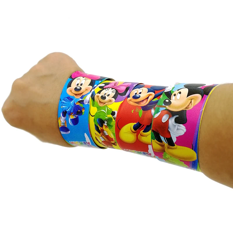 Bracelet à claquettes Minnie Mouse pour enfants, cadeau de fête, souvenir mignon, joyeux anniversaire, cadeau pour enfants, 12 pièces