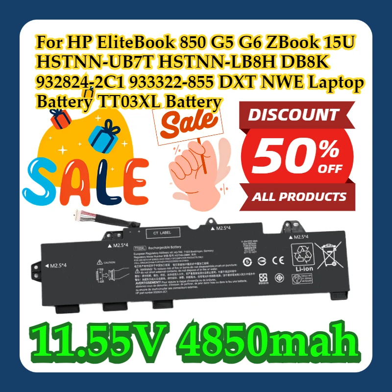 

For HP EliteBook 850 G5 G6 ZBook 15U HSTNN-UB7T HSTNN-LB8H DB8K 932824-2C1 933322-855 DXT NWE Laptop Battery TT03XL Battery