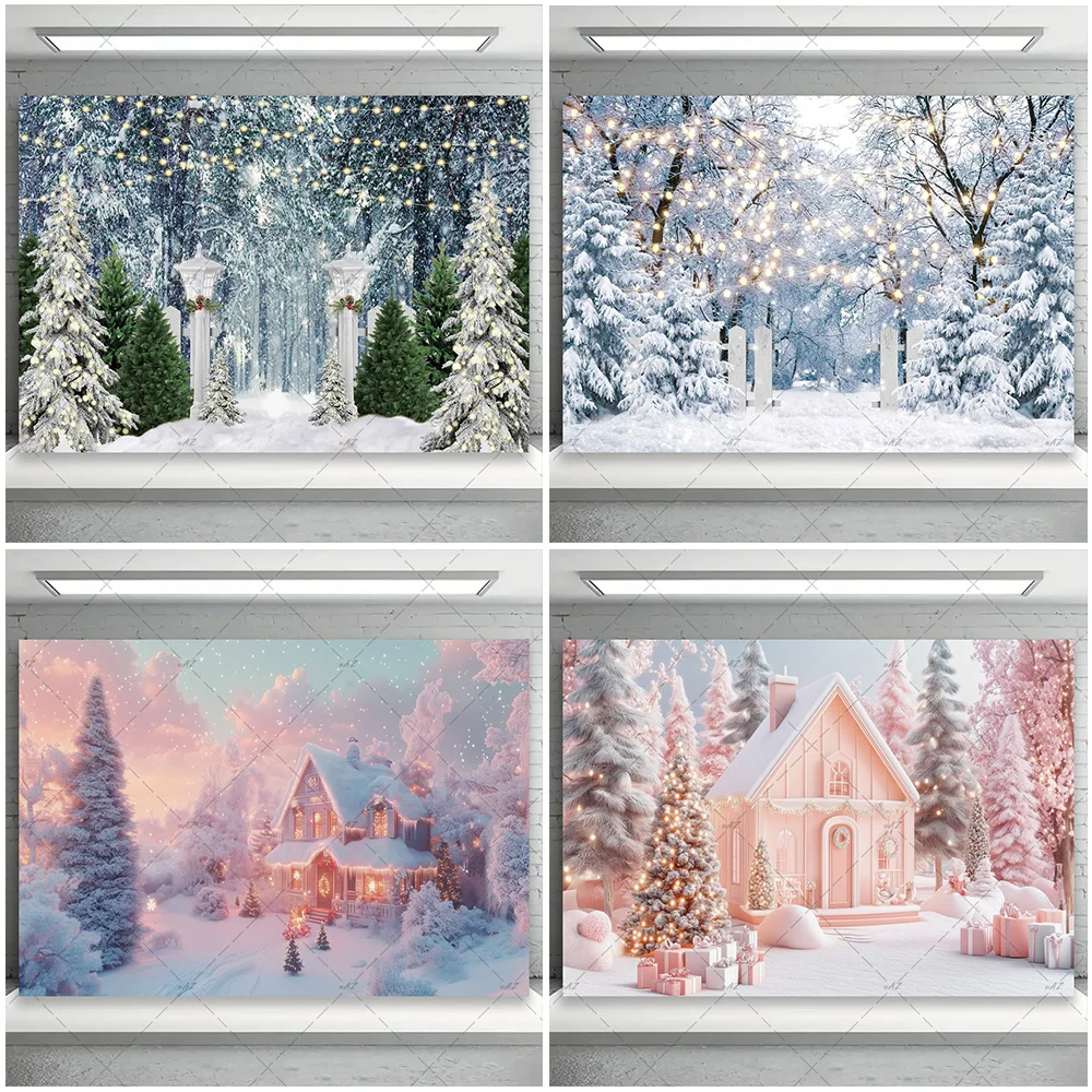 

Winter Snow Scene White Pine Forest Art Backdrop Christmas Dreamy Glitter Arch Family Portrait Xmas Party Decorations Photo Prop