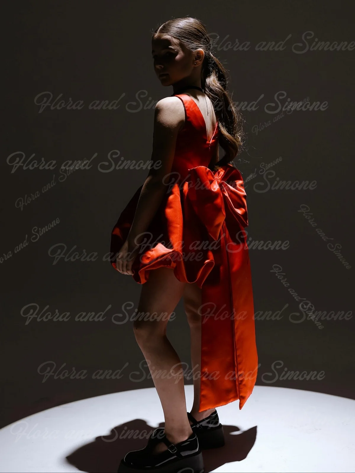 Элегантная мини-юбка без рукавов с оранжевым бантом по индивидуальному заказу, платье с цветочным узором для девочек на свадебную церемонию, праздник, праздник, подарок на день рождения