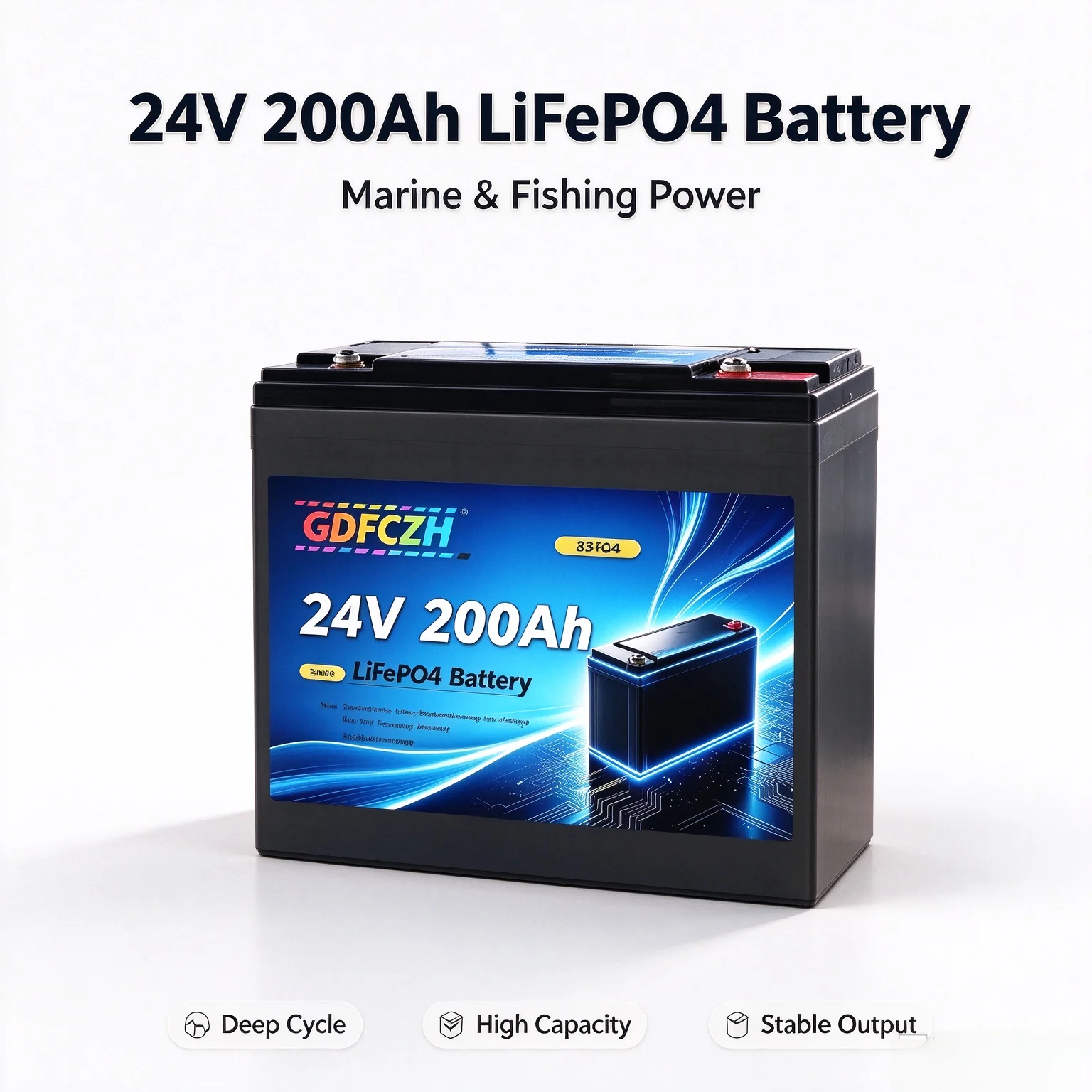 GDFCZH 24V LiFePO4 Battery,100Ah 200Ah 33140 Cells,Built-in 200A BMS,New Battery for Marine & Solar Off-Grid