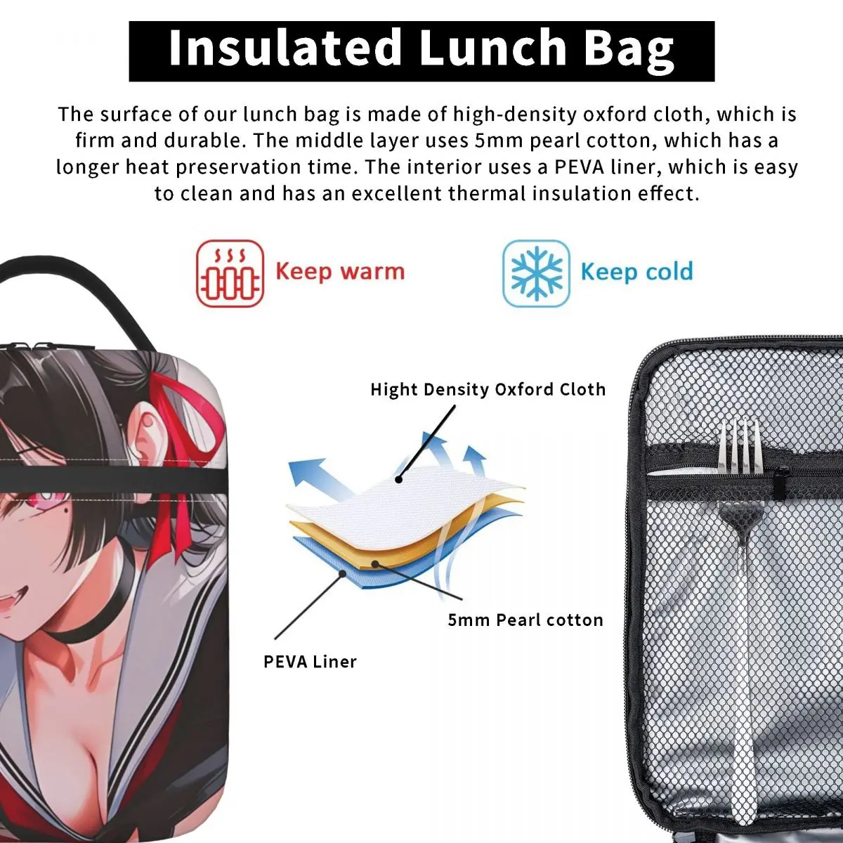 Wuthering موجات Chisa حقيبة الغداء للطفل طباعة علب الاغذية حقيبة للحفاظ على البرودة المدرسية عادية مريحة أكسفورد أكياس الغداء الحرارية