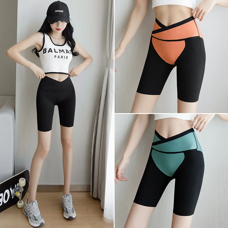 

2022 New Sexy Leggings Cross Waist Elastic Closure Yoga Pants Women Trendy Spandex Stretchy Seamless Short Pants Gym Cycling