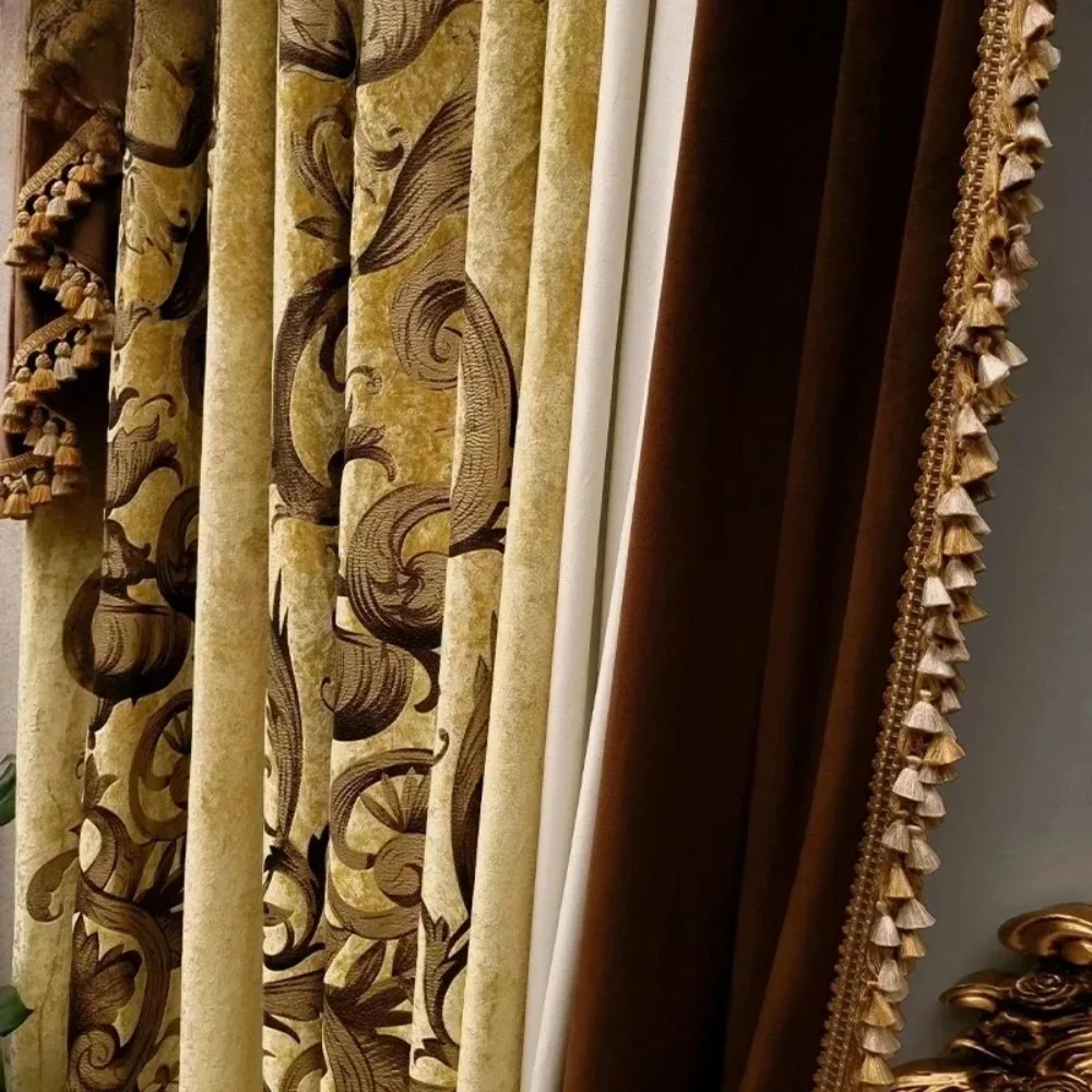 Luxury French Silk Velvet Curtains for Living Room Bedroom Villa Imported European High End Custom Drapes Tulle Valance
