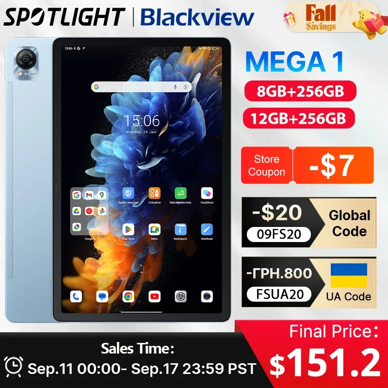 【العرض الأول في العالم】كاميرا Blackview MEGA 1 11.5 بوصة 2.4K 120 هرتز 8 جيجابايت/12 جيجابايت 256 جيجابايت 50 ميجابكسل + 13 ميجابكسل كاميرا 33 وات شحن سريع بطارية 8800 مللي أمبير في الساعة