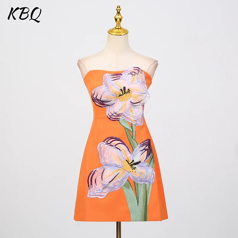 

KBQ Hit Color Sexy Tunic Slimming A Line Dresses for Women Strapless Sleeveless High Waist Patchwork Appliques Mini Dress Female