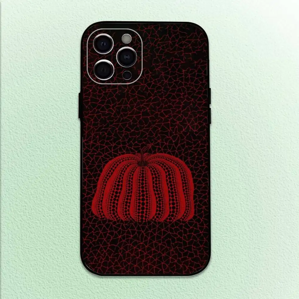 パンプキン Y-Yayoi K-Kusama iPhone17、16、15、14、13、12、11 Plus、Pro Max用 ソフトブラックカバー