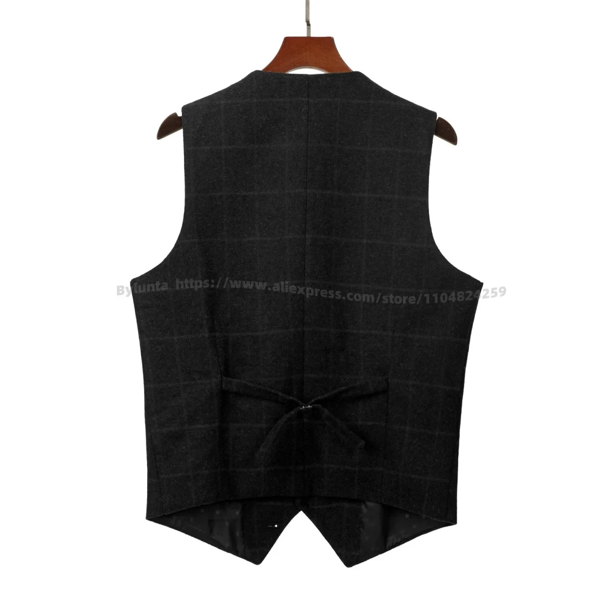 Bylunta Mens Suit Vest Notched Plaid Wool Herringbone Tweed Waistcoat Casual Formal Business Groomman For Wedding