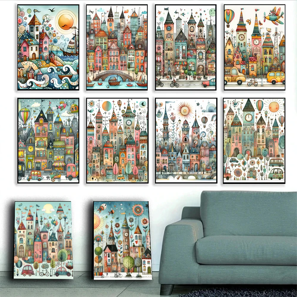 Diament DIY Fantasy City Landscape Abstract Buildings Painting Full Drills 5D Mosaic Kits Embroidery Cross Stitch Wall Decor