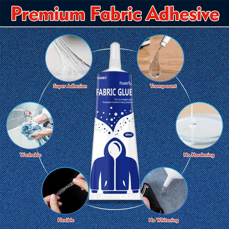 3/15/60/120ml Fabric Adhesive with Patch - Fast drying waterproof strong bonding seam repair adhesive for garment textiles