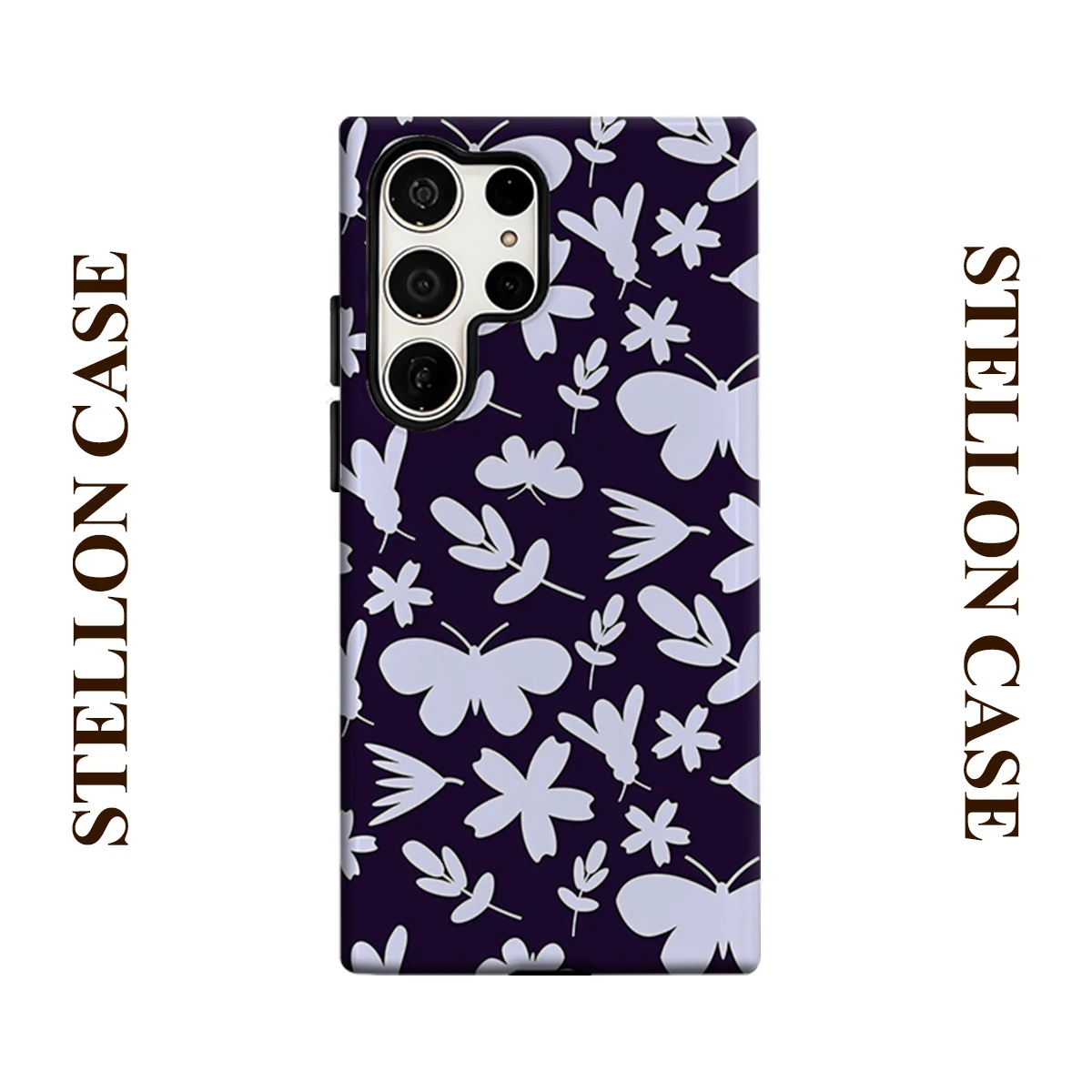 Dark Floral Butterfly Phone Case for Samsung Galaxy S25 Ultra S24 S23 Ultra Plus Glossy Double-layer Back Cover