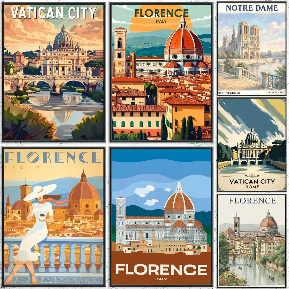 Landmark Florence Cathedral Poster Self-Adhesive Waterproof Wall Stickers, Coffee Bar Home Wall Decor