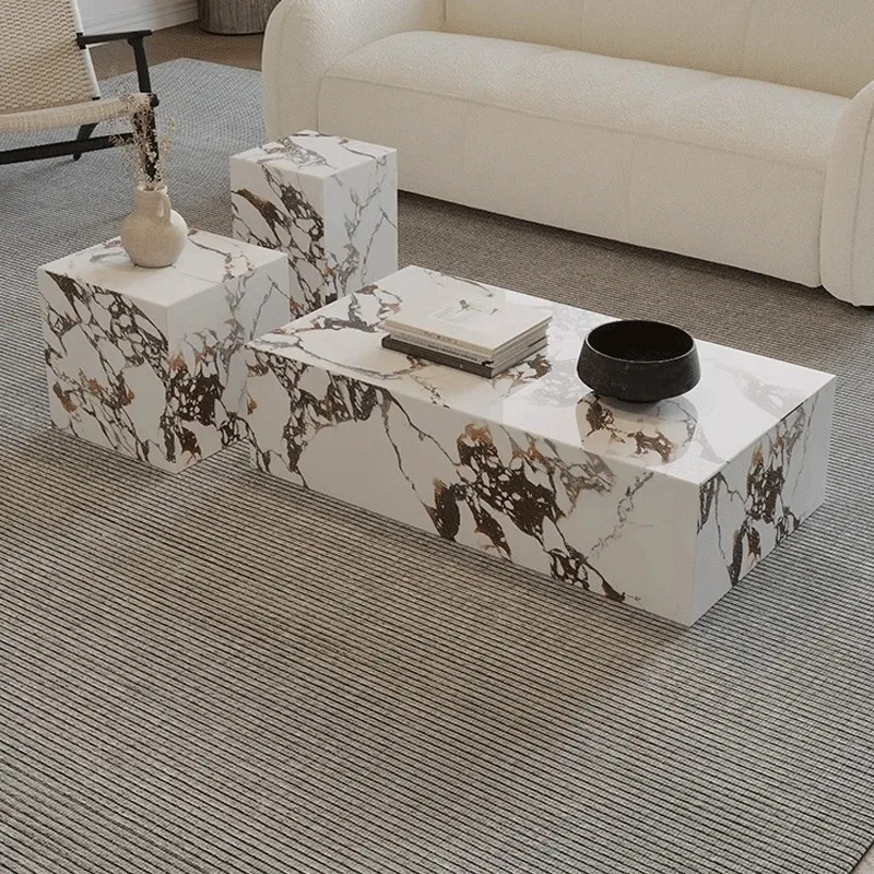 

Luxury Stone Coffee Table, Nordic French Retro Design, Compact Corner Table Set for Small Space Living Room, High-End Side Table