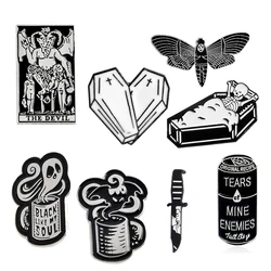Black Punk Enamel Pin Custom Boo Witch Hat Coffin Book Bat Butterfly Brooch Dark Collar Badge Halloween Jewelry Gift for Friends