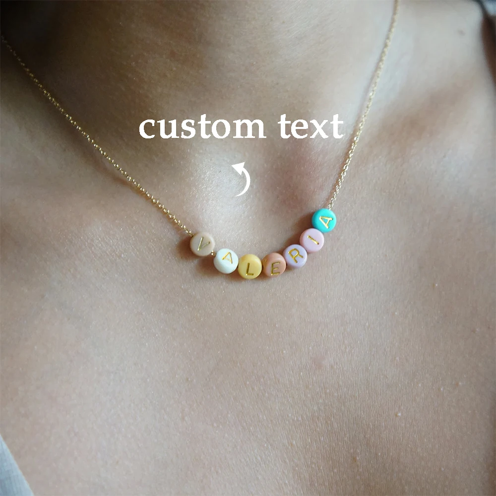 

Custom Initial Letters Necklace For Women Girls Colorful Beaded Name Stainless Steel Chain Fashion Jewelry Party Birthday Gift