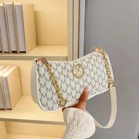 1 bolso retro francés para mujer, nuevo bolso de hombro cuadrado pequeño con estampado de letras, correa ajustable y logotipo M, cierre de cremallera, adecuado para desplazamientos y salidas informales, marrón claro/blanco/negro, bolso multifuncional, accesorio de moda, Ele