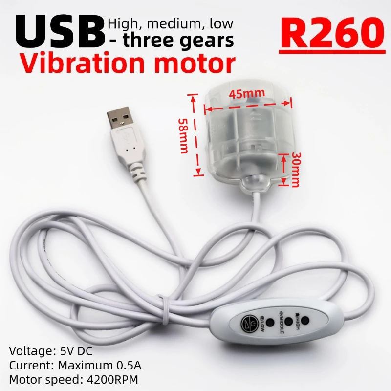 

Высоко средний низкоскоростной вибрационный двигатель R260, 3 режима, 5 В, USB-разъем, аксессуары для массажного двигателя, высокая скорость, несколько регулируемых режимов