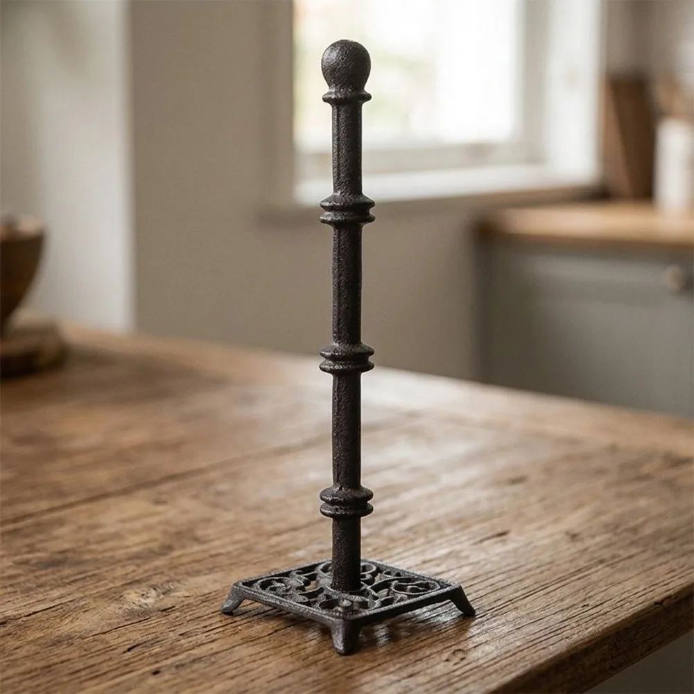 Vintage Cast Iron Holder Black Rustic Paper Towel Stand For Bathroom Kitchen Countertop Home Decor Wall Mounted Hardware