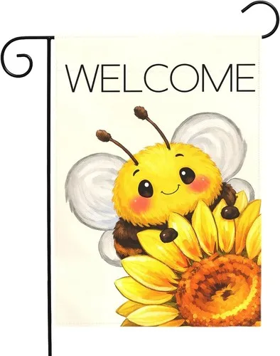 Decorative Welcome Garden Flag, Cartoon Bee Sunflower Floral Yard Banner YYZ