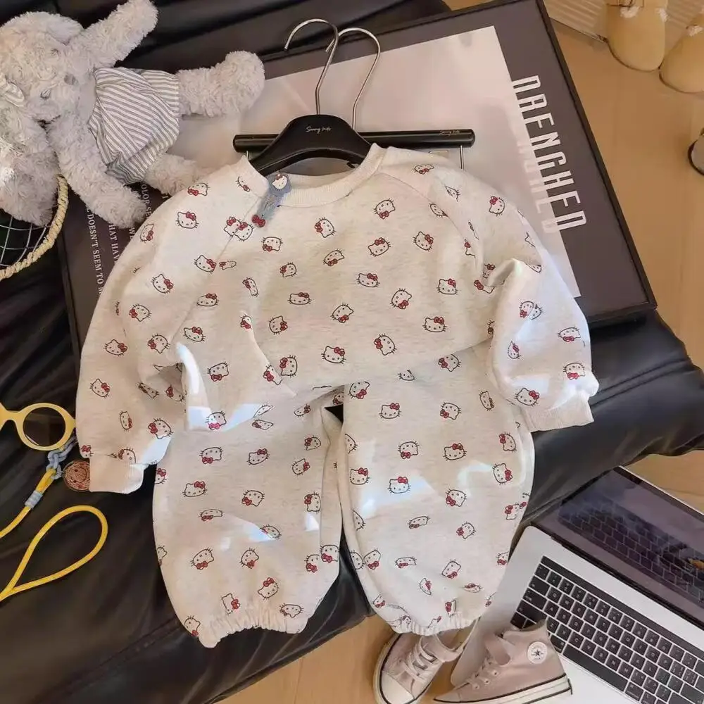 

Sanrio Hello Kitty Kids Spring Autumn Suit Cartoon Pullover Children's 2Pc Sweatshirt Set Cute Girl Clothes Children's Clothing