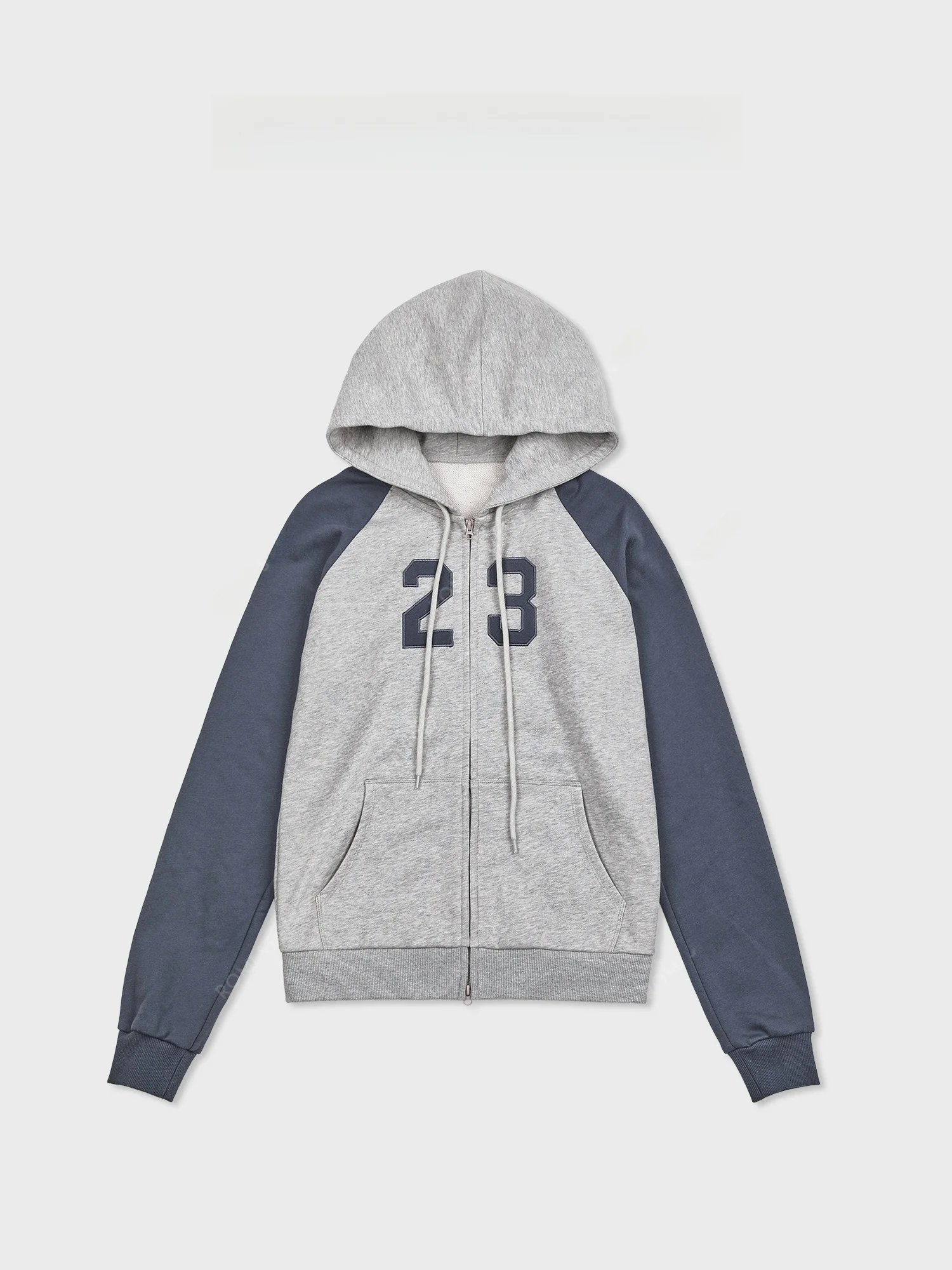 

Romi Studio American Retro Letter Print Color Blo oulder Sve Hoodie Women's Stand Fit Zipper Closure Spring Cardigan