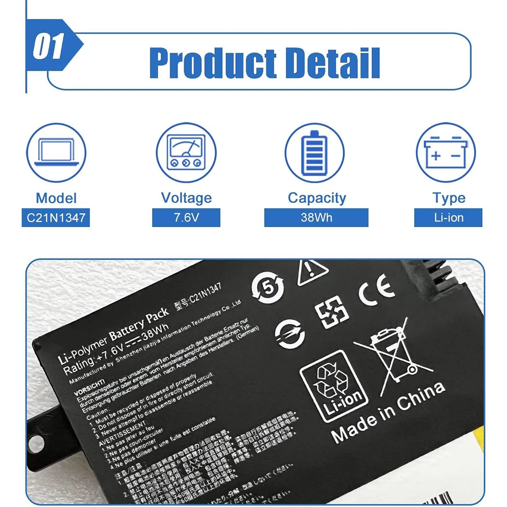 C21N1347 Laptop Battery for ASUS X554 X555 X555U X555L A555L A555LD F550 F554 F555 K555 K555L K555Z R556 R557 V450 VM510 VM590