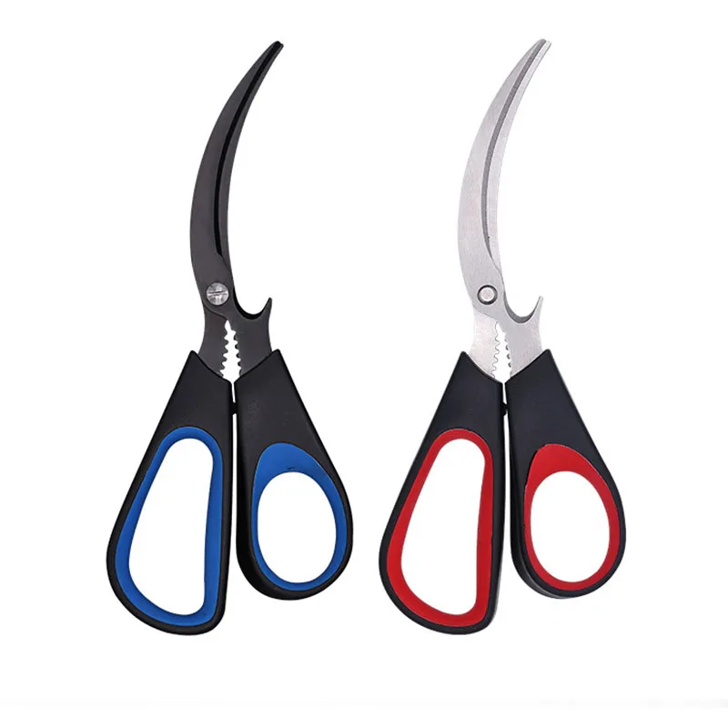 Dobeli Elbow Stainless Steel Blacken Shrimp Shear PP+TPR Handle Kitchen Scissors Household Barbecue Vegetables Cutting Tools