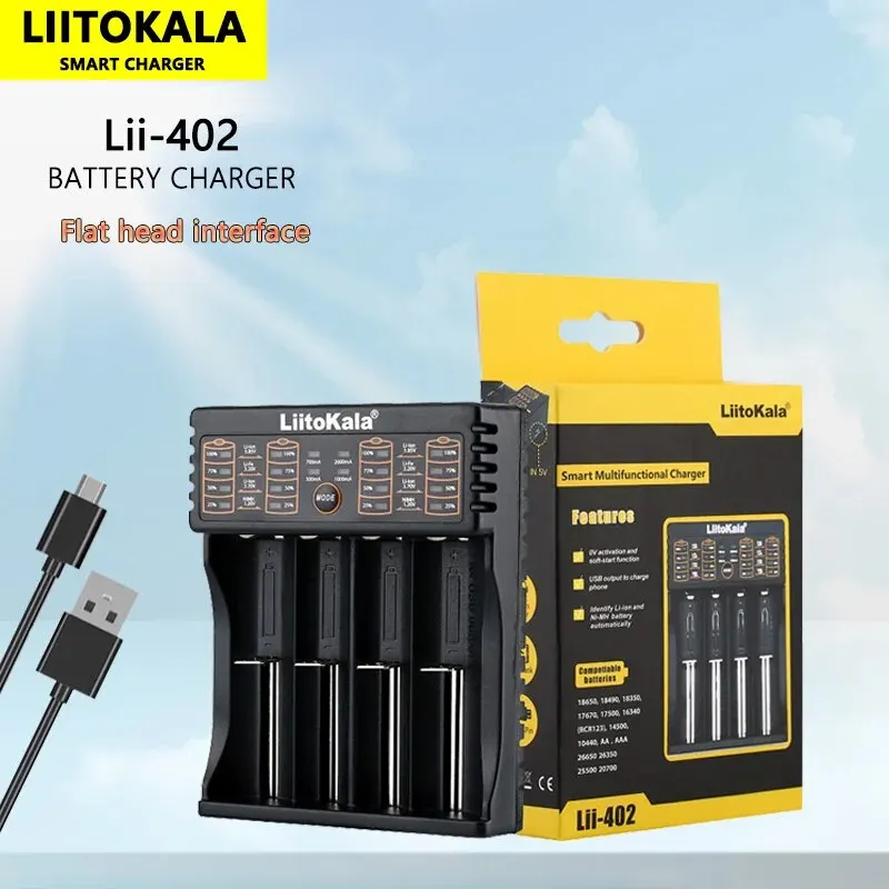 Liitokala Lii-402 18650 3.7V 3.2V 3.85V 26650 20700 14500 21700 25500 16340 1.2V NiMH Lithium Rechargeable Battery Charger