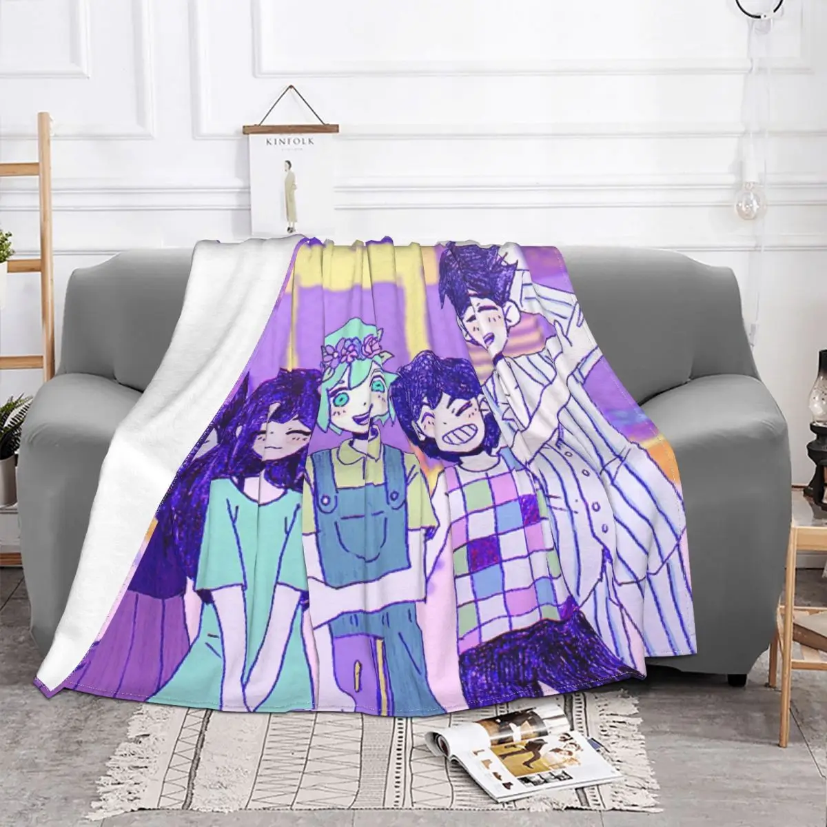 

Omori Cartoon Anime Blanket Flannel Print Basil Mari Kel Aubrey Portable Soft Throw Blanket for Bedding Couch Bedding Throws