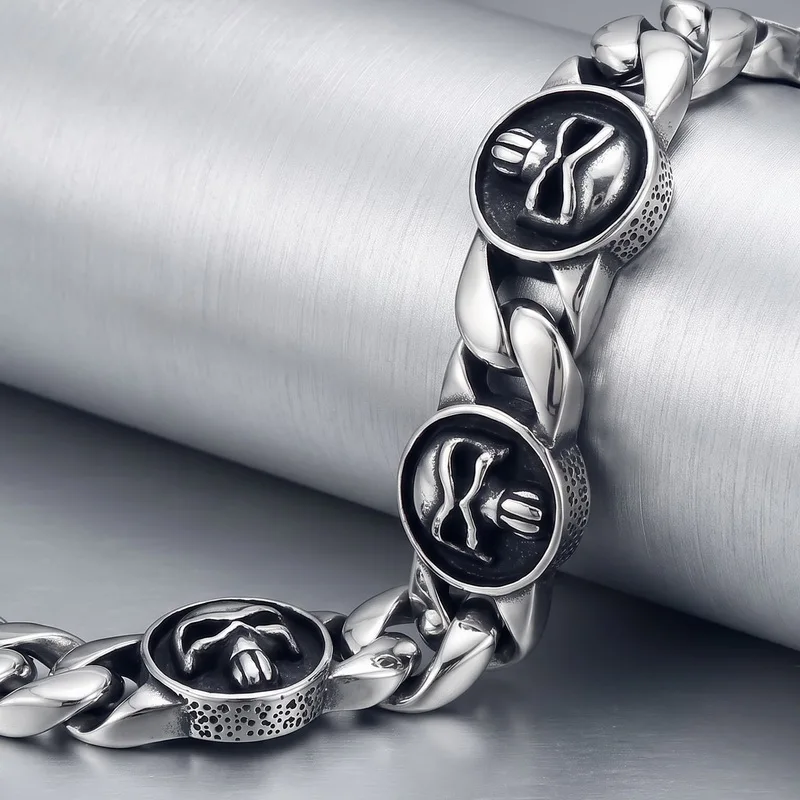 316L Stainless Steel Skull Charm Bracelets For Men Blank Color Punk Curb Cuban Link Chain Bracelets