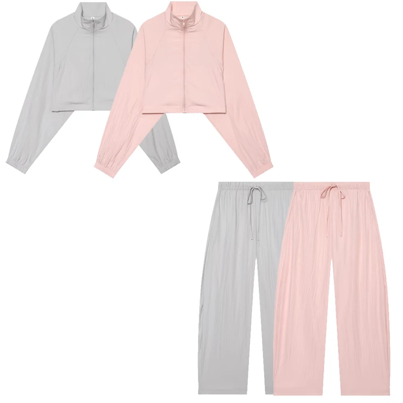 HXAO Übergroße Hosen-Sets Sommer Damenanzug Crop Loose Langarm-Oberteil 2-teiliges Set Weite Schnürhose Urlaubsoutfit Damen – Detail 6