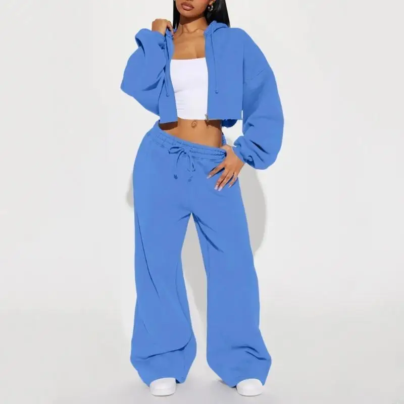 Women 2 Piece Outfits Sweatsuit Zip Up Crop Hoodies Sweatpants Lounge Matching Tracksuit Set Fall Winter Trendy Clothes
