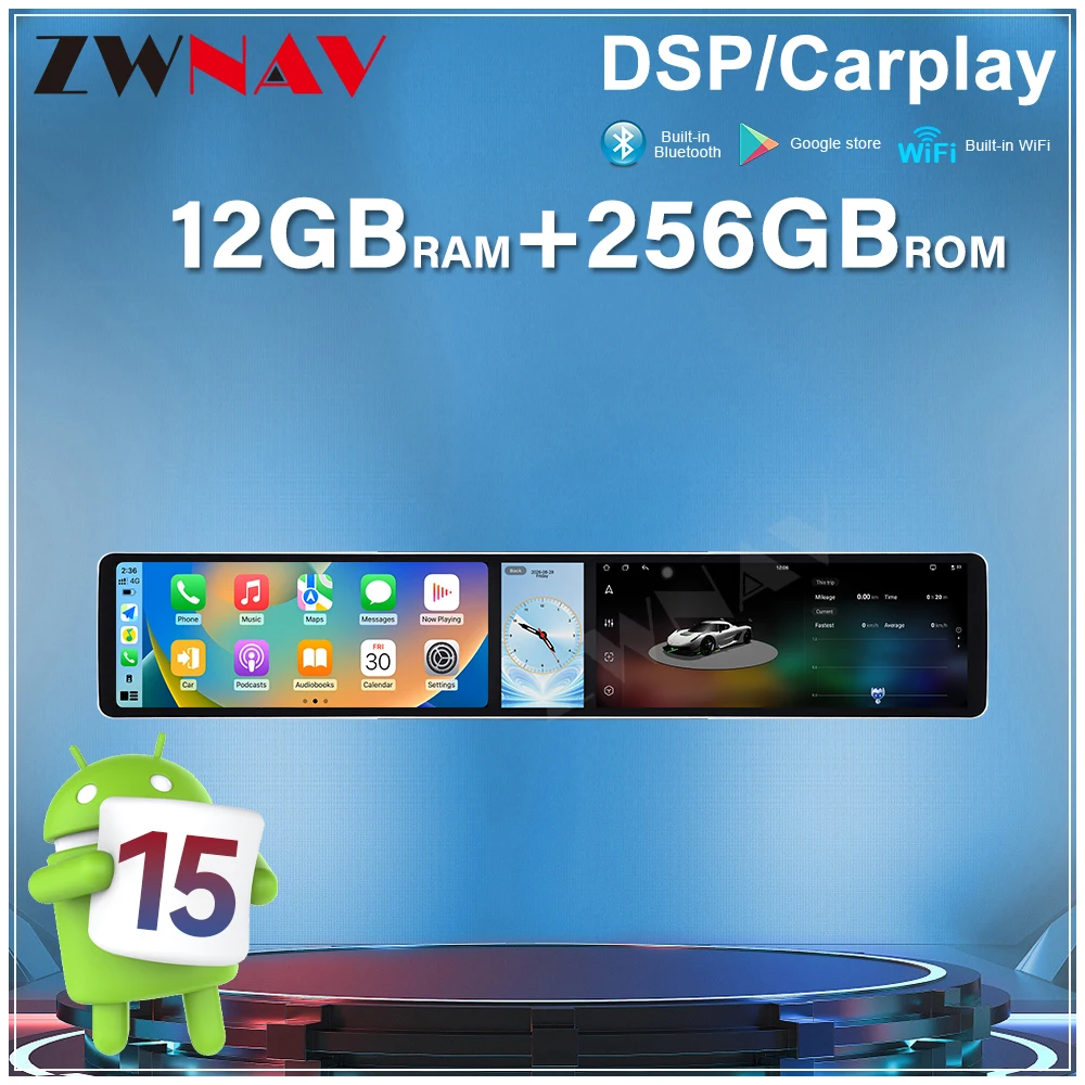 12.3 Inch Triple Screen Android 15 Car Multimedia Player For Ford Ranger 2016-2022 Car Radio Stereo Wireless CarPlay Auto Unit