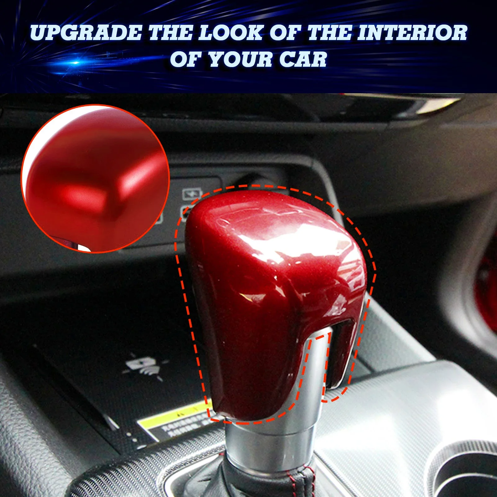 Sporty Red Interior Gear Shift Knob Cap Cover Molding Trim Full Overlay For Honda Accord 2018-up, CRV/HRV 2023-up, Civic 2022-up