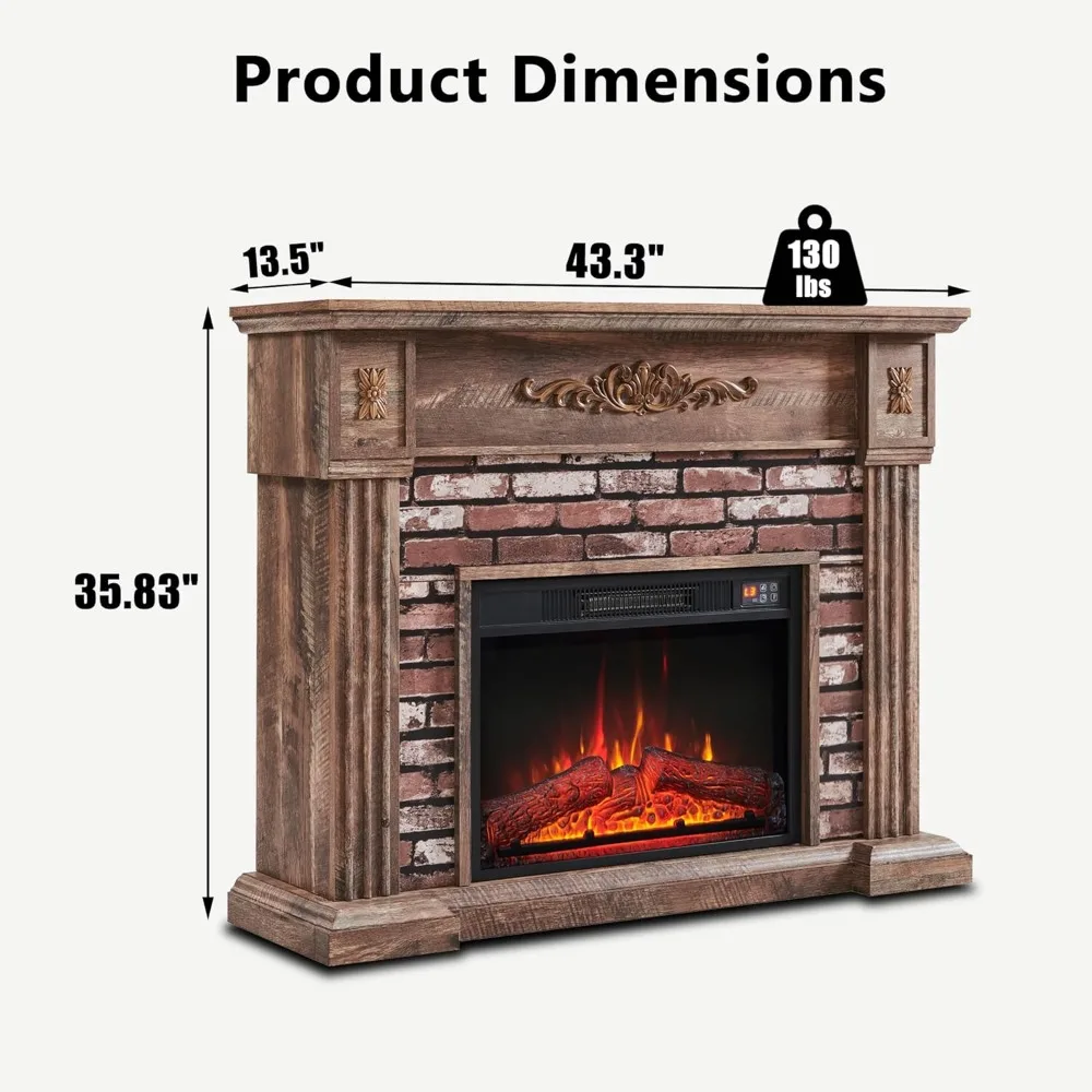 Chimenea eléctrica con repisa, calentador de chimenea eléctrica, soporte para TV con chimenea eléctrica independiente, envolvente de piedra apilada