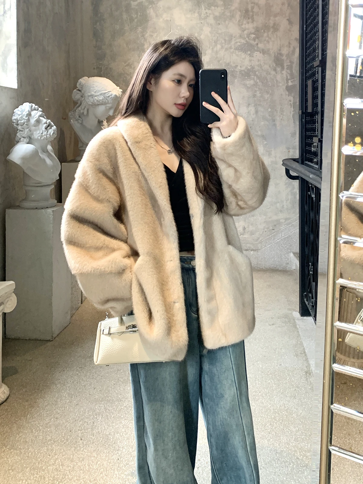 

Withmxboom ey Loose Slimming Faionable Fur Coat Women's Winter Casual Long Sve Outerwear Comfortable Commute Sle