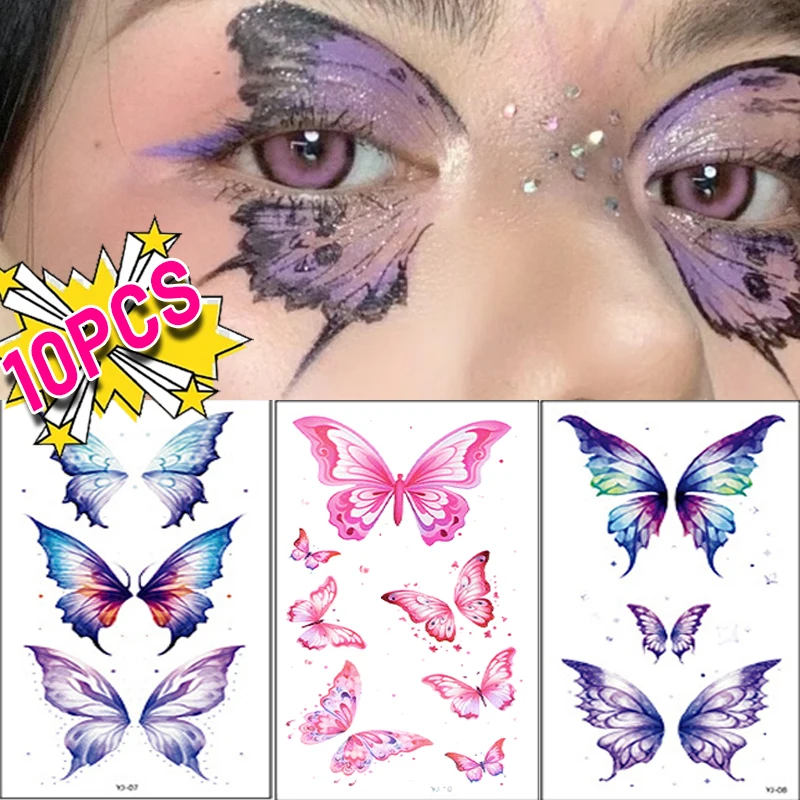Colorful Butterfly Temporary Tattoo Stickers Waterproof Face Body Disposable Fake Tattoos Stickers Women Eyes Makeup Decoration