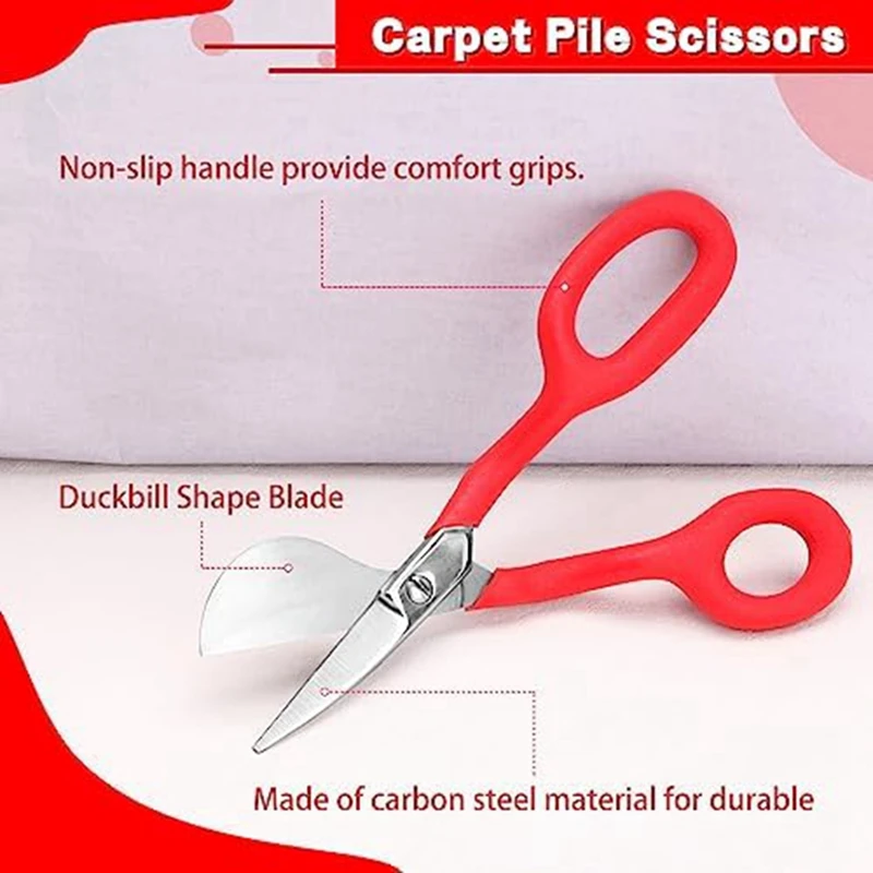 7-Inch Carpet Staple Scissorsduckbill Applique Blade For Fabric Cutting Scissors For Carpet Staple Fabric Trimming Red