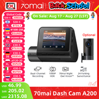 70mai Dash Cam A200 1080P HDR Dual Channel Car DVR 130° FOV Car Black Box 24 Hour Parking Monitor Car Recorder Night Owl Vision
