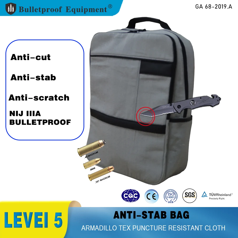 

Lightweight NIJ IIIA Bulletproof Bag Level 5 Cutting Anti Theft Backpack Polyethylene Business Travel EN388,EN420,CE Approved