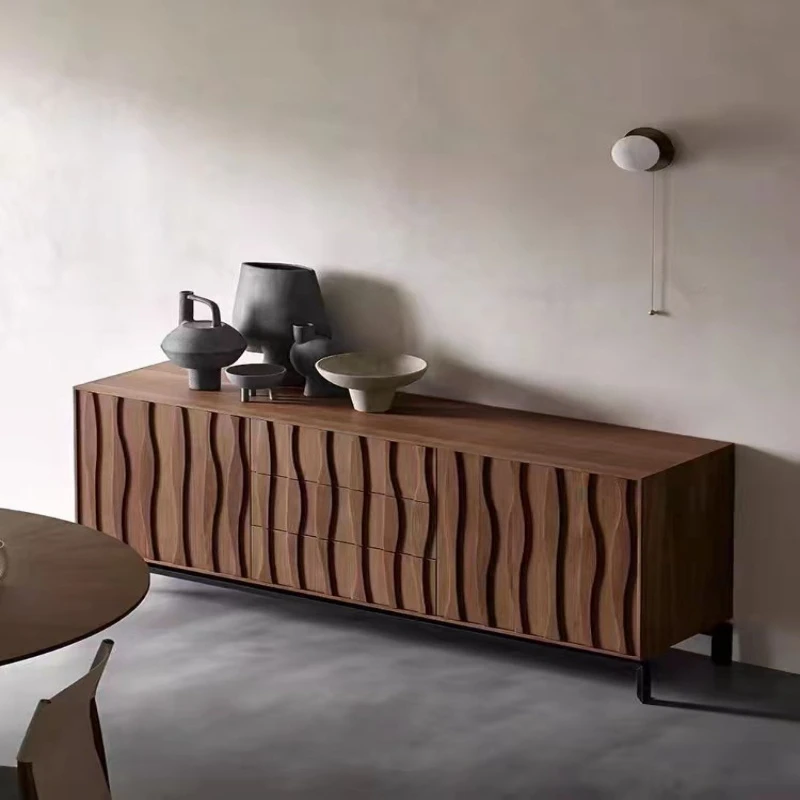 

Nordic log dining side cabinet, wabi sandy wind solid wood simple tea cabinet, living room bedroom locker TV cabinet