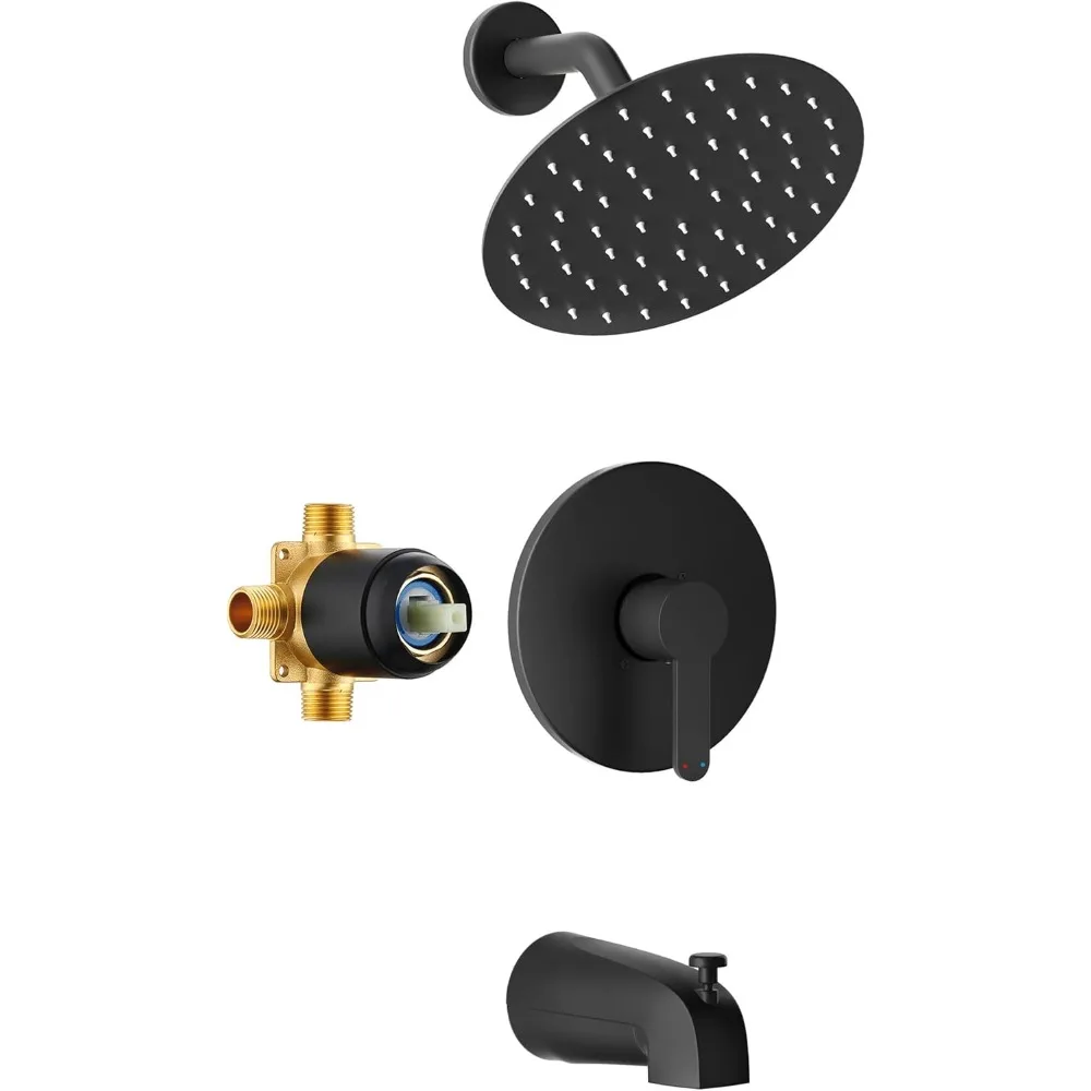 

Matte Black Shower System with 8-Inch Metal Rain Showerhead, Single-Handle Mixer for Tub and Shower