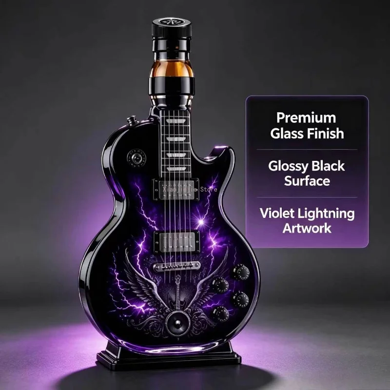 Novelty Guitar Shape Glass Liquor Decanter Decorative Whiskey Wine Bottle Bar Tabletop Decoration Gift for Bar Enthusiasts